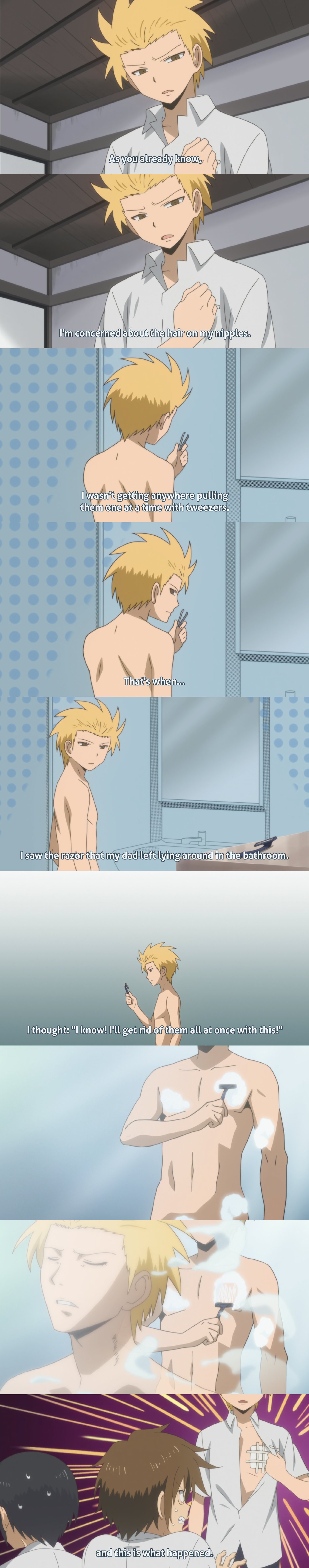 Nipple hair accident