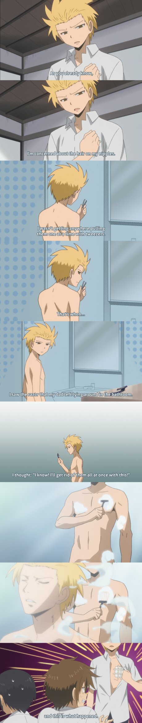 Nipple hair accident