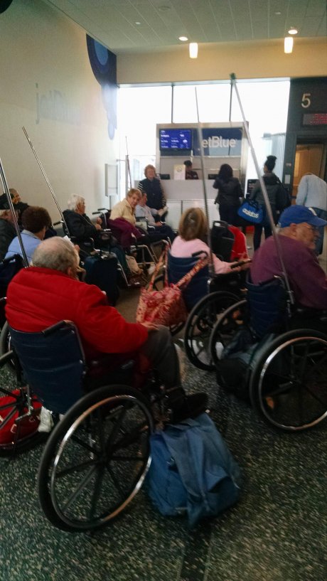The boarding line for Ft. Myers, FL this morning
