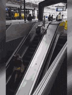 Climbing an escalator