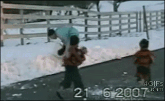 Let's throw this huge snowball on my son's head!