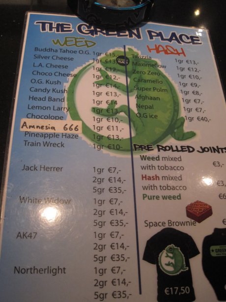 Menu from a Amsterdam coffeeshop